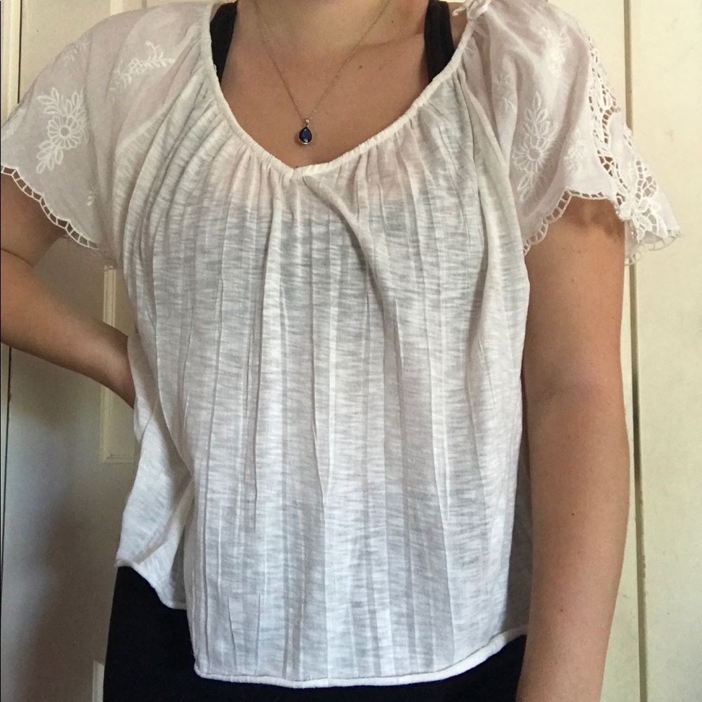 White Lace-Sleeved Blouse